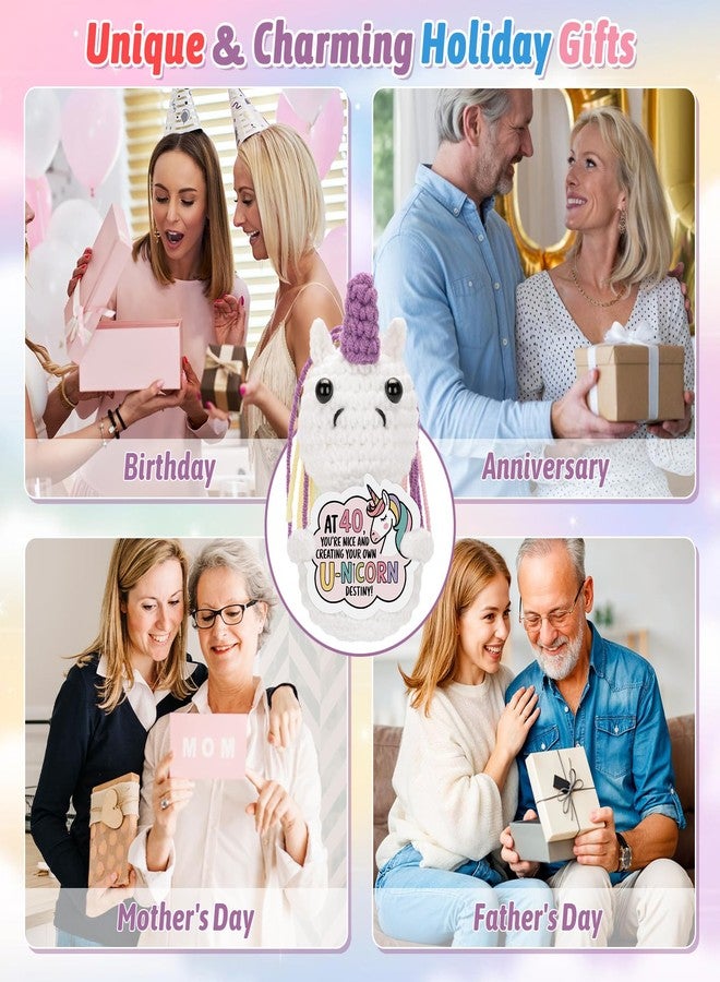 AGIFTMIND Positive Crochet Unicon Animals 40th 50th 60th Birthday Gifts for Women Friends Coworkers Handmade Emotional Doll (40th) - Image 4